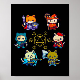 Rpg Gamer Katter D20 Tärningar Nördigt Geek Katt M Poster