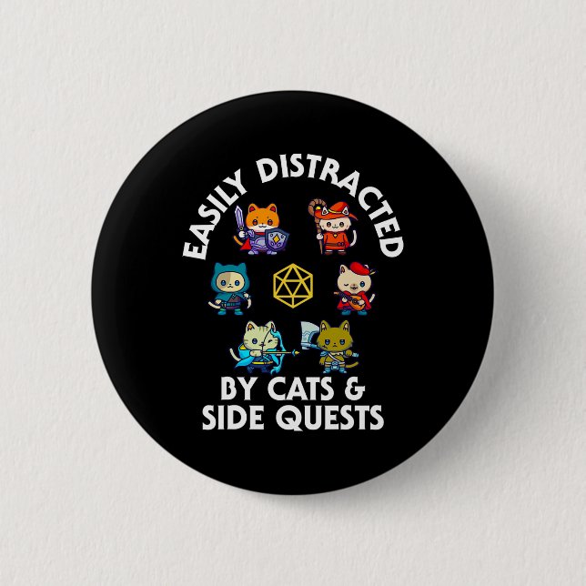 Rpg Gamer Katter Side Quest Roligt Nörd Adhd Katt  Knapp (Framsida)