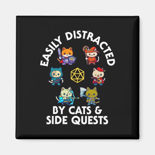 Rpg Gamer Katter Sidouppdrag Roligt Nörd Adhd Katt Magnet (Framsidan)