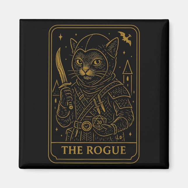 Rpg Gamer Rogue D20 Dice Nerdy Geek Cat Manar Kvin Magnet (Framsidan)