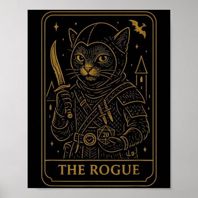 Rpg Gamer Rogue D20 Dice Nerdy Geek Cat Manar Kvin Poster (Framsidan)