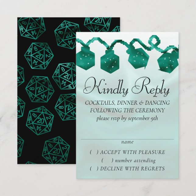 RPG Ljus | Emerald Fantasy Tabletop Gamer Dice OSA Kort (Fram/baksida)