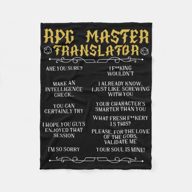 Rpg Master-översättare D20 Brädspel Roligt Rpg Fleecefilt (Framsidan)
