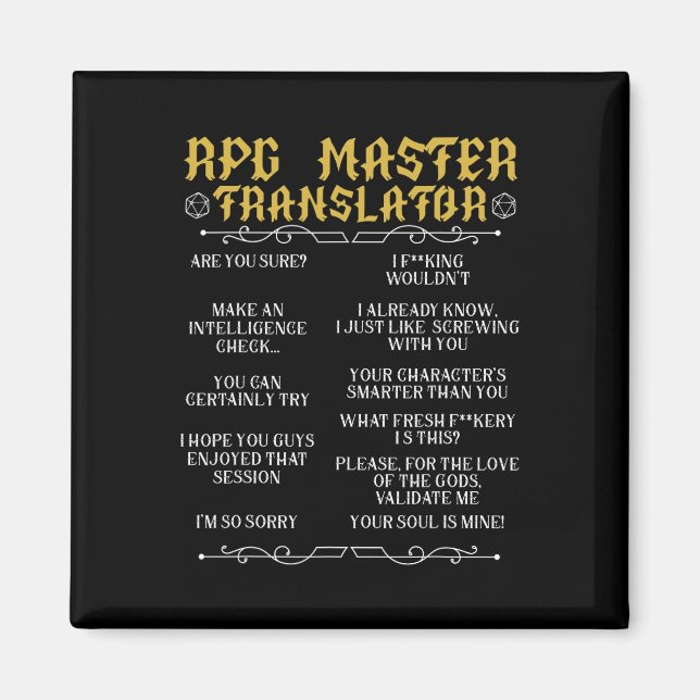 Rpg Masteröversättare D20 Brädspel Roligt Rpg Magnet (Framsidan)