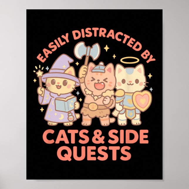 Rpg Spelare Nördig Katt Sidouppdrag Distraherad Br Poster (Framsidan)