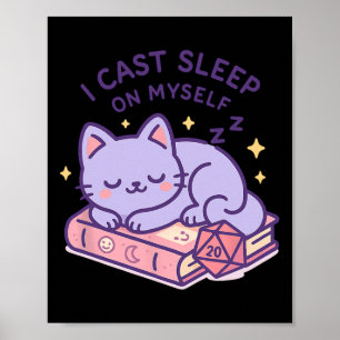 Rpg-spelare Nördigt katt sover D20 Tärning För Kat Poster