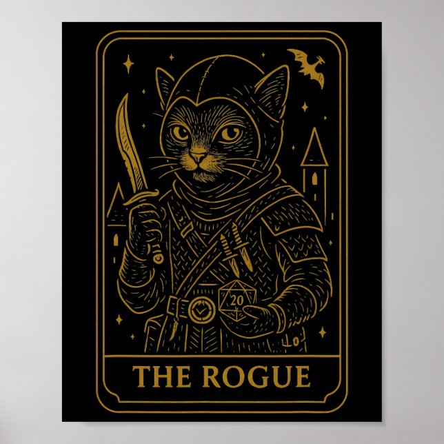 Rpg Spelare Oroginal D20 Tärningar Nörd Geek Katt  Poster (Framsidan)