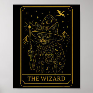 Rpg Spelare Trollkarl D20 Tärningar Nörd Geek Katt Poster