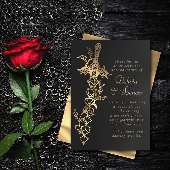 RPG Sword | Guld Sheen Fantasy Tabletop Gamer Dice Inbjudningar (Skapare uppladdad)