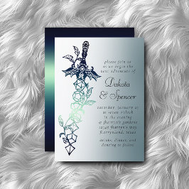 RPG Sword | Teal Fantasy Tabletop PnP Gamer Dice Inbjudningar