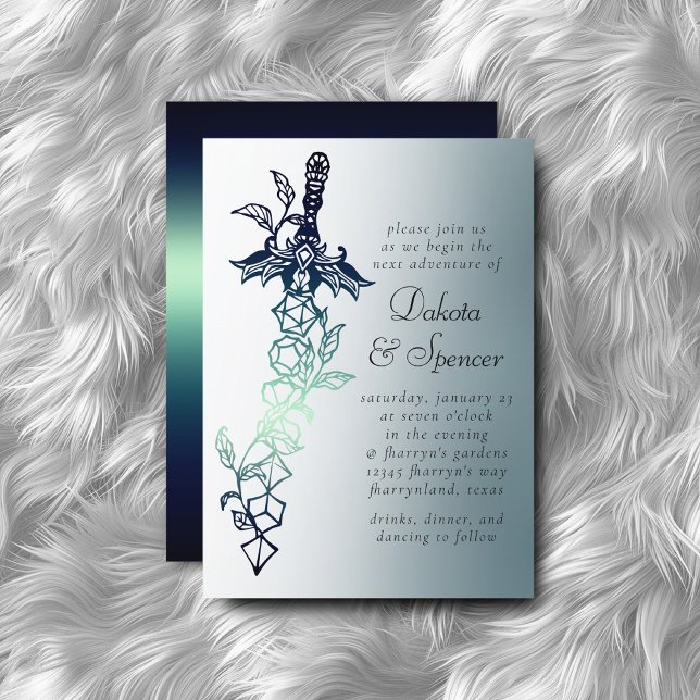 RPG Sword | Teal Fantasy Tabletop PnP Gamer Dice Inbjudningar (Skapare uppladdad)