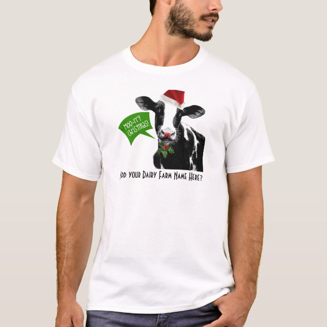 Rry jul för mu! Rolig helgdagko i den Santa hatten T-shirt (Framsida)