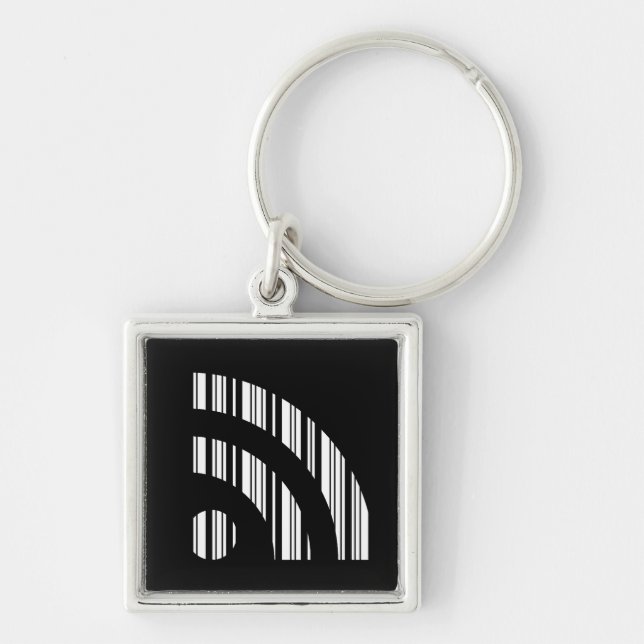 RSS FLÖDE STRECKKOD Logo Streckkodsmönster Design Fyrkantig Silverfärgad Nyckelring (Framsidan)