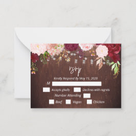 RSSVP Burgundy Flower Wood Mason Burk Ljus Postca Anteckningskort