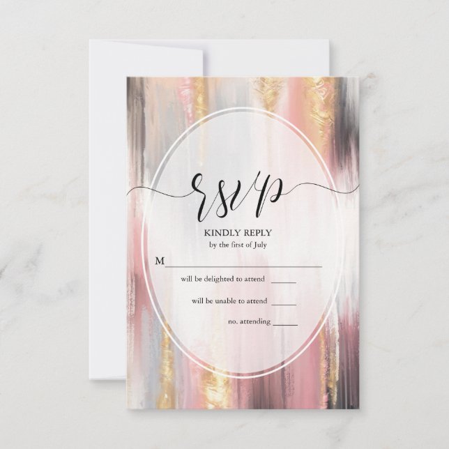 RSVP Abstract Brush Strokes Blush Gold Charcoal OSA Kort (Framsida)
