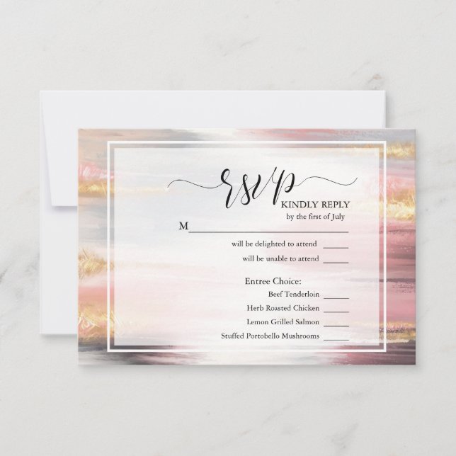 RSVP Abstrakt Penseldrag Blush Guld Kolgrå OSA Kort (Framsida)