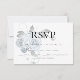 RSVP | Akvarell dammig blå blomsterbröllop silver OSA Kort