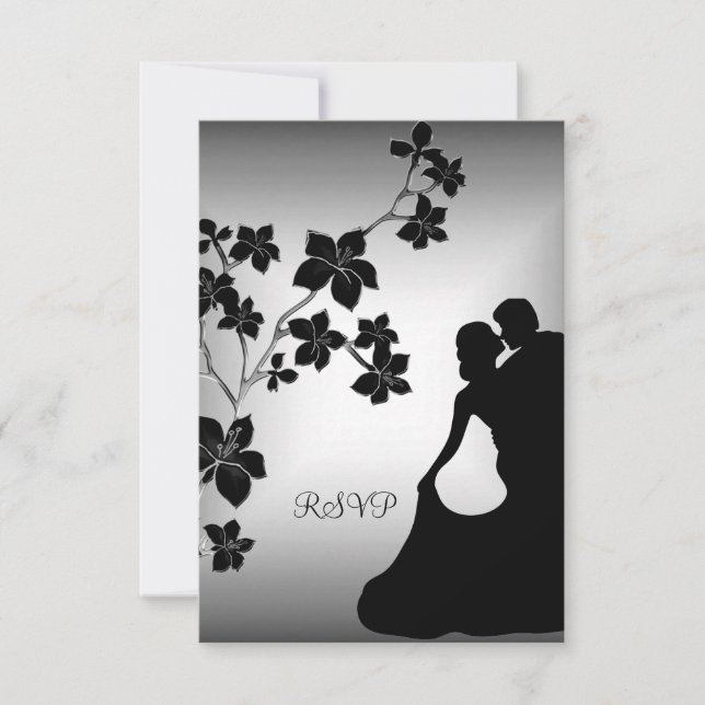 RSVP årsdag asiatisk svart silver blommande par Inbjudningar (Framsida)