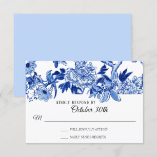 RSVP Asiatisk influens Ljusblommig Blå Chinoiserie Inbjudningar