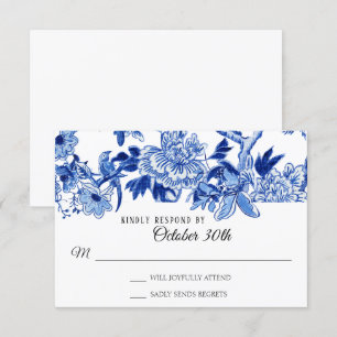 RSVP Asiatisk influens Vit Blå Blommig Chinoiserie Inbjudningar