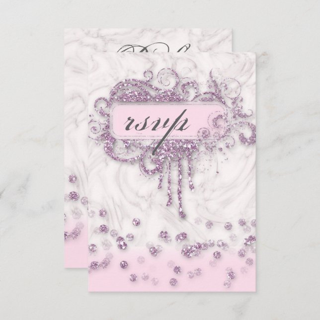 RSVP Baby Shower Flicka Marmor Rosa Glitter Konfet Inbjudningar (Fram/baksida)