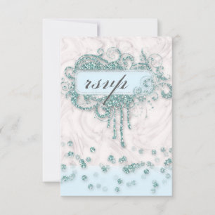 RSVP Baby Shower Pojke Marmorblå Glitter Konfetti OSA Kort