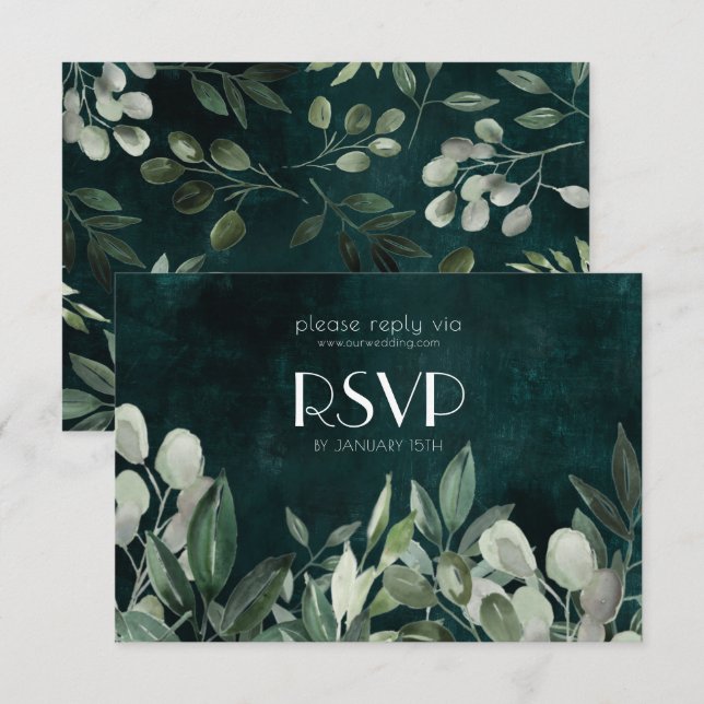RSVP bifogad kort grönskande krans (Fram/baksida)