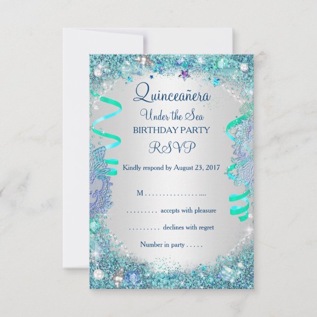 RSVP Blå Under Havet Quinceanera 15-årsdag OSA Kort (Framsida)