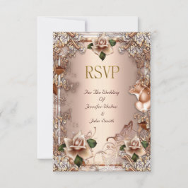 RSVP Bröllop Beige Kräm Guld Ros Set OSA Kort