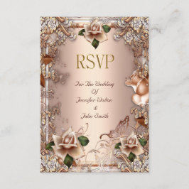 RSVP Bröllop Beige Kräm Guld Ros Set OSA Kort