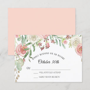 RSVP Bröllop Blekt Rosa Vita Rosor Blommig Inbjudningar