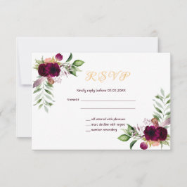RSVP bröllop bohemisk boho blommor vinröd vit OSA Kort