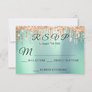 RSVP Bröllop Brud Rosguld Dropp Korall Mint Aqua OSA Kort