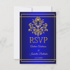 RSVP Bröllop Elegant Royalblå Guld Juvel 2 Inbjudningar