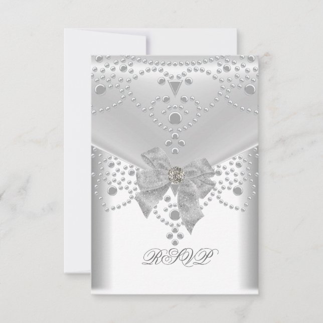 RSVP Bröllop Förlovning Inbjudan Vit Silver (Framsida)