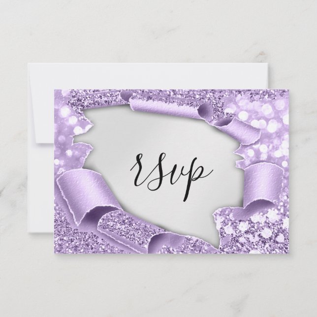 RSVP Bröllop Glitter Brud Purpur Silver Elegant  OSA Kort (Baksida)