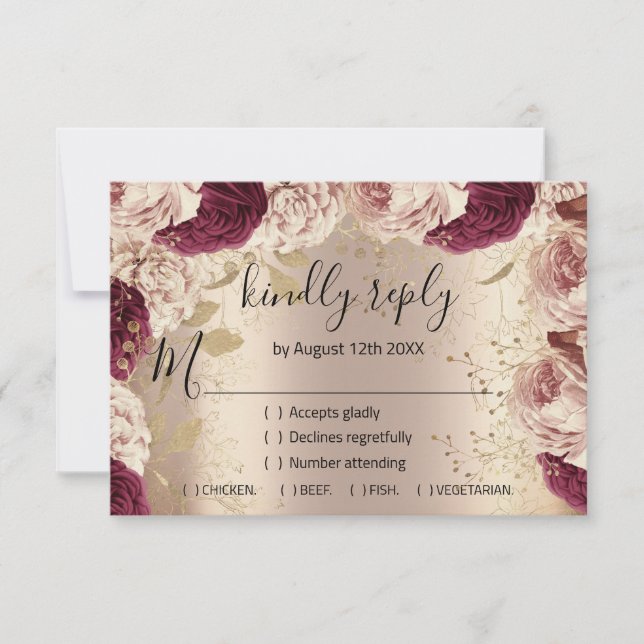 RSVP Bröllop Glitter Brud Roséguld Krans Rosa OSA Kort (Framsida)
