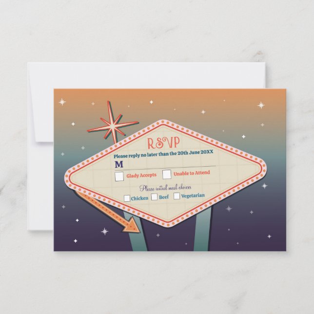 RSVP Bröllop Las Vegas Kasino Svarskort OSA Kort (Framsida)
