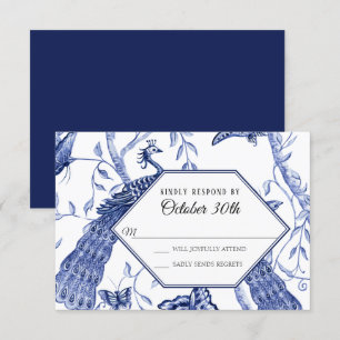 RSVP Bröllop Marin Kineseri Påfågel Fjärilar Inbjudningar