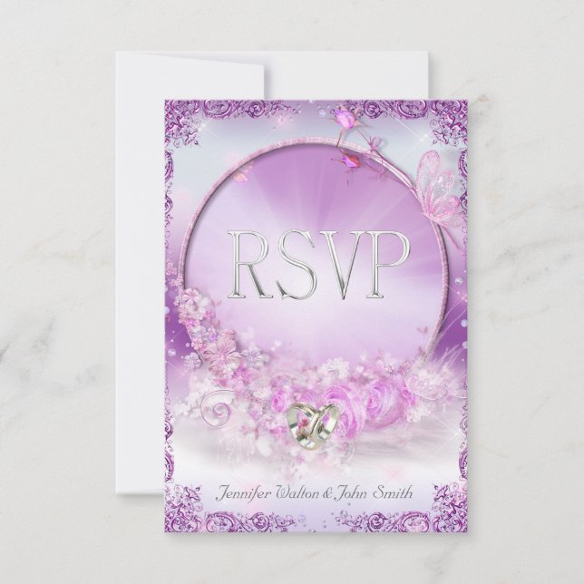 RSVP Bröllop Rosa Syrenringar Fjäril Inbjudningar (Framsida)