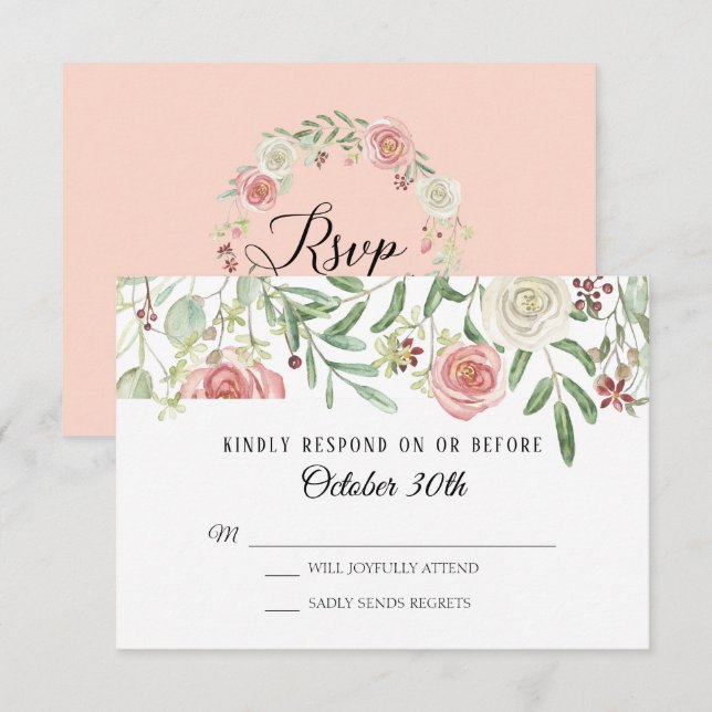 RSVP Bröllop Rosenskär Elfenbensvit Ros Foliage Bl Inbjudningar (Fram/baksida)