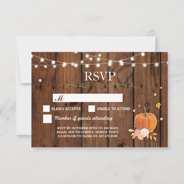 RSVP Bröllop Rustik Trä Pumpa Svarskort Inbjudningar (Framsida)