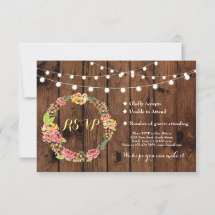 RSVP Bröllop Rustika Trä Blommiga Tiki Kort Inbjud