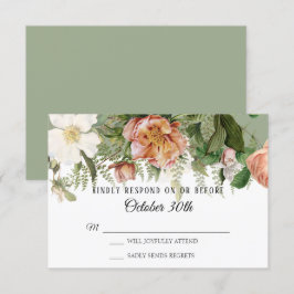 RSVP Bröllop Sage Blush Elfenbensros Peony Ormbunk Inbjudningar