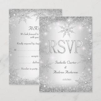 RSVP Bröllop Silver Vinter Världens Under Snöfling OSA Kort