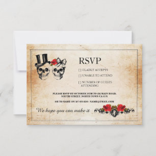 RSVP Bröllop Skallar Skalle Rosor Rustika Kort