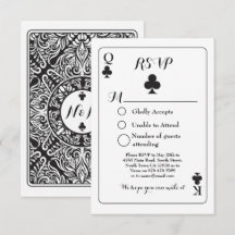 RSVP Bröllop Spelkort Svar Kortsvar K Q Ess Klöver