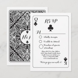 RSVP Bröllop Spelkort Svar Kortsvar K Q Ess Klöver Inbjudningar