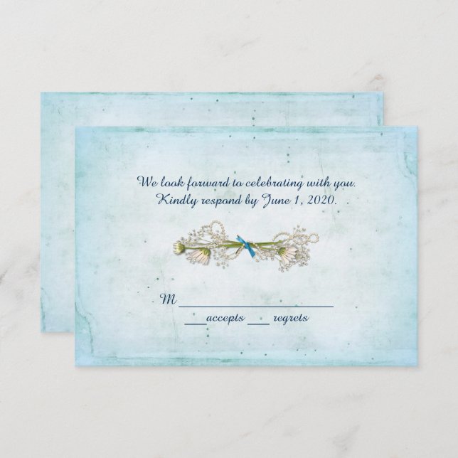 RSVP bröllop - tusenskönas bukett med pärlor Inbjudningar (Fram/baksida)