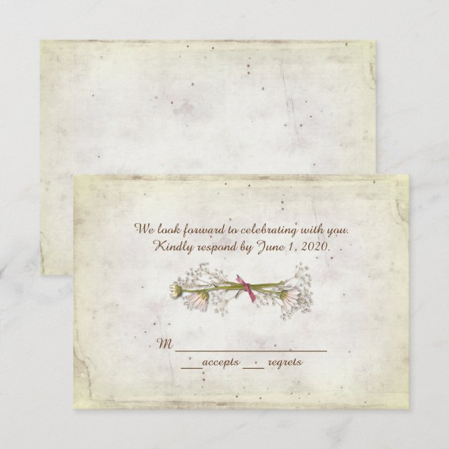 RSVP bröllop - tusenskönasbukett med pärlor Inbjudningar (Fram/baksida)